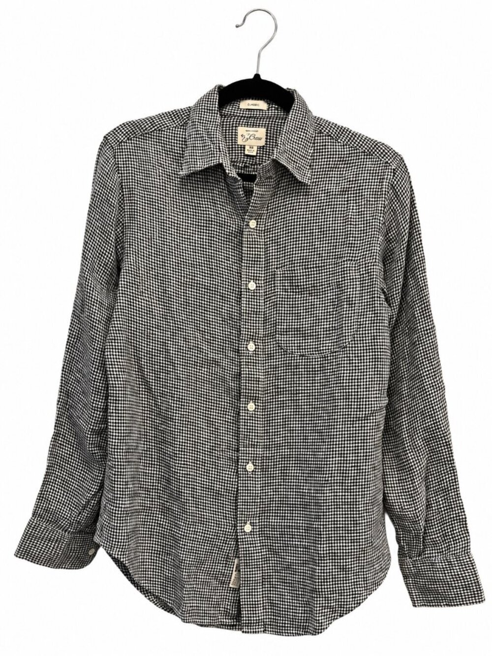 J.Crew Men's 100% Linen Black White Gingham Check Button Down Shirt Size XS